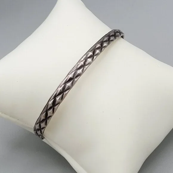 Taxco Mexican Sterling Silver 925 Diamond Pattern Cuff Bracelet Unisex - Picture 2 of 8